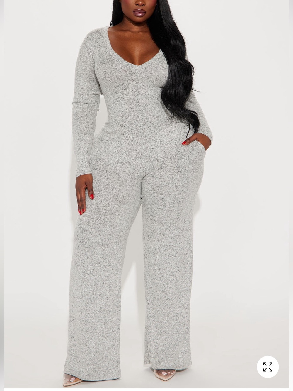 Fashion Nova Light Gray V-Neck Wide Leg Knit Jumpsuit🤍